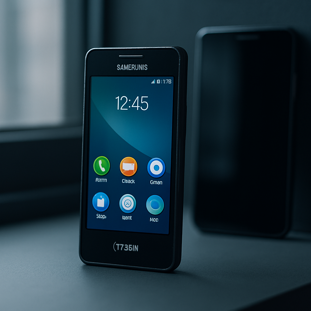 A discontinued Samsung Tizen phone sits on a desk, reflecting a modern smartphone and